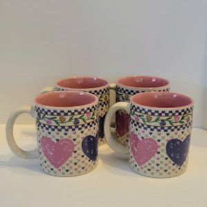 Set of 4 Vintage Hearts Delight Collection, Pink & Purple Heart Mugs 1986 Korea